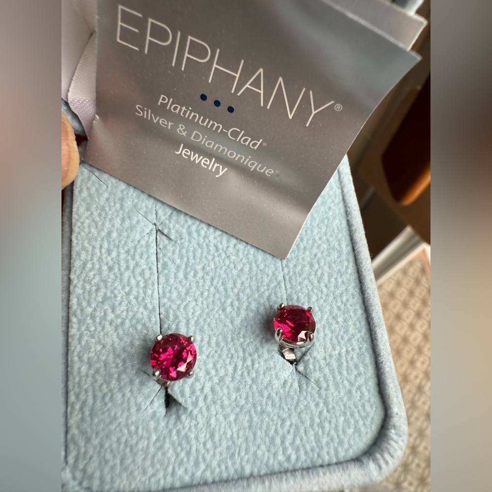 Vintage Epiphany Sterling Silver And Red Gemstone Earrings